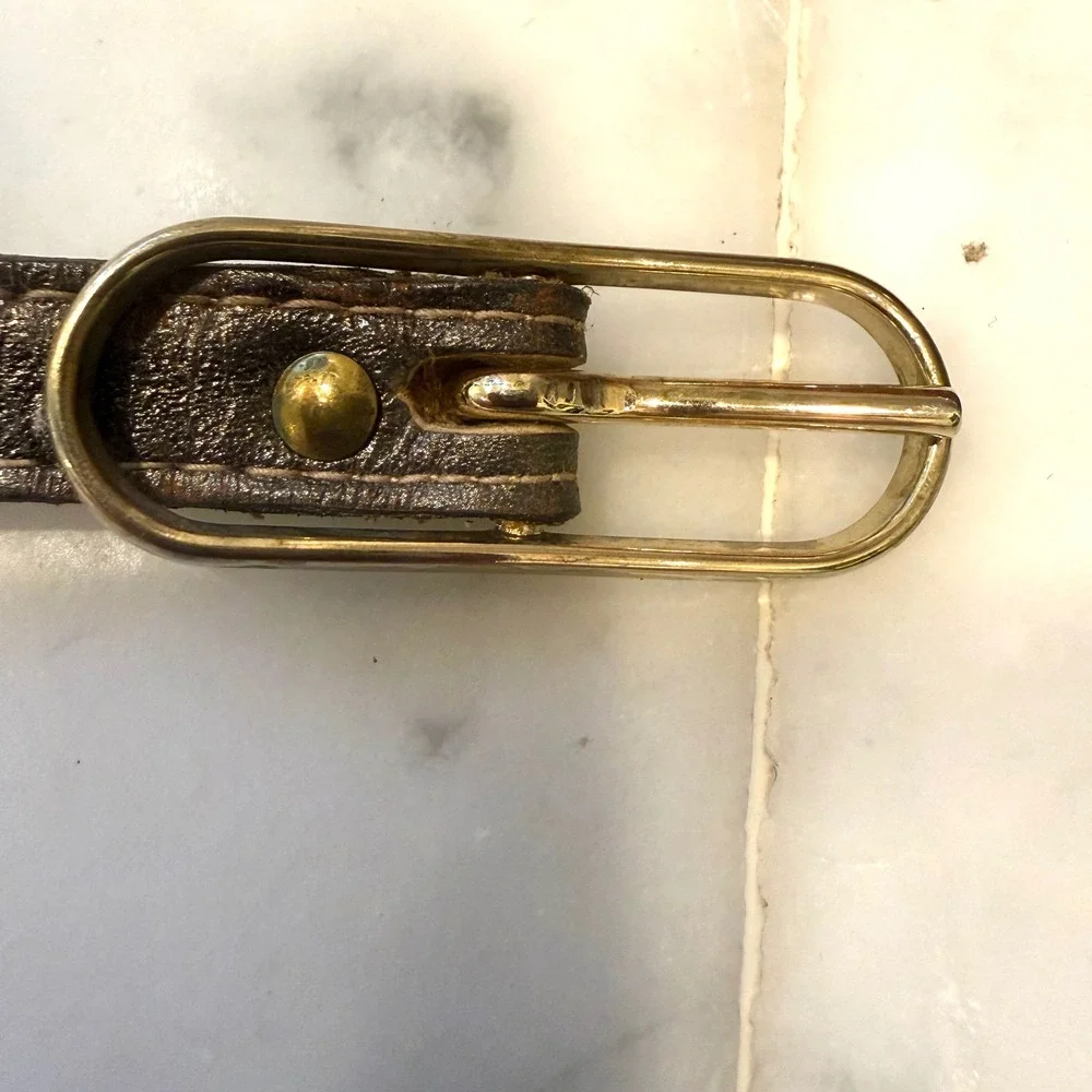 Vintage Morris Moskowitz Leather Belt‎ Small Metallic Inlay 90s Y2K Made Korea